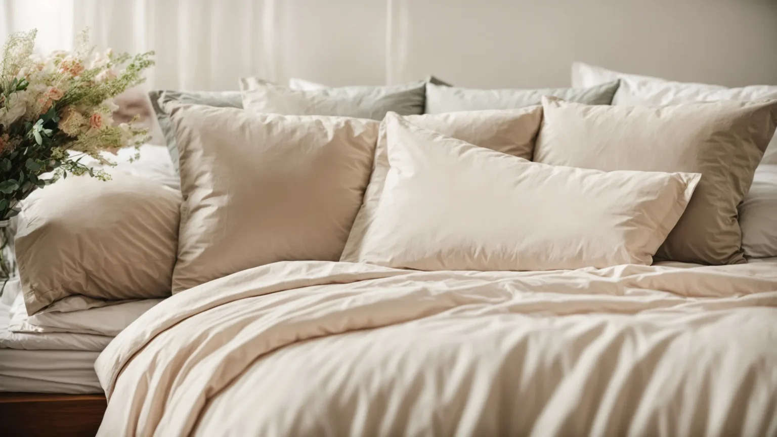 comfortable, oversized sleep shirts draped casually over a plush, inviting bed.